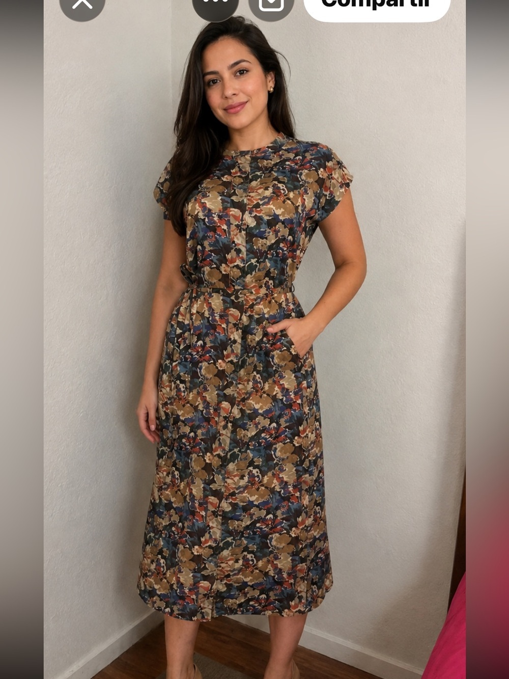 Banana Republic Floral Print Midi Dress in Tan and Blue